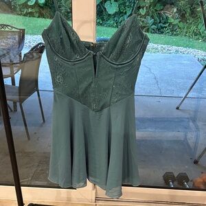 Oh Polly Teal Mini Dress with Lace